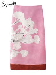 Versatile Print Womens Skirt 2024 Spring Women Midi Skirts Elastic High Waist Slit Zipper Elegant Lady Fashion 240420