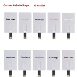 Drives 10PCS/lot Colour Print 4G 8G 16G 32G Credit Card USB Pen Drive Customised Pendrive 64G Personalised DIY Logo USB Flash Disc Card