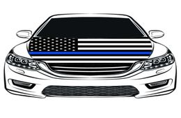 Thin Blue Line USA Flag Car Hood Cover 33X5FT 100 PolyesterUSA Engine FlagElastic Fabrics Can be Washed4443954