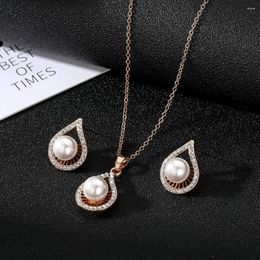 Necklace Earrings Set KISSWIFE Water Drops With Crystal Pearl Earring 3 Pcs Luxury Jewellery Accessories Valentine's Party Gifts