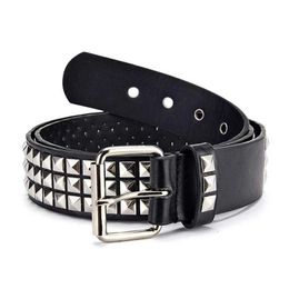 Belts Studded Belt Men Women Punk Pyramid Square Buckle Chain Belt Bonded Leather Rivet Black Leather Belt Waistband For Jeans 240423