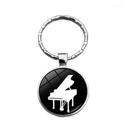 Keychains Piano Keychain Music Symbol Key Chain Glass Ball Pendant Creative Small Gift Metal Keyring Jewelry