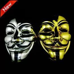 Party Masks Gold Silver V Mask Masquerade Masks For Vendetta Anonymous Valentine Ball Party Decoration Full Face Halloween Scary Party Mask 2024424