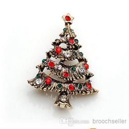 Antique Gold Multicoloured Rhinestone Crystal Diamante Christmas Pin Brooch1166473