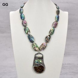 Pendant Necklaces GG 21'' Natural Abalone Shell Necklace Biwa Pearl Snail Black Crystal Paved