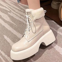 Boots ENMAYER Arrivals Women Ankle 2024 Real Leather Lace Up Winter Shoes Woman Chunky Ins Ladies Footwera Size34-40