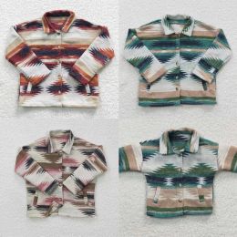 Shirts Wholesale Baby Kids Button Down Infant Blouse Flannel Western Aztec Bodysuit Girl Boy Newborn Toddler Children Pocket Clothes