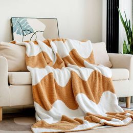 Nordic Style Half Velvet Knitted Sofa Blanket Air Conditioning Summer Shawl Cover Office Nap Lunch Break