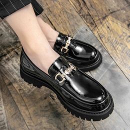 British Men Oxfords Dress Shoes Designer Metal Platform Casual Leather Luxury Slip on Loafers Business 240417