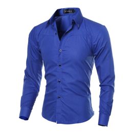 T-Shirts 2019 New Men's Casual Shirt Autumn Plus Size Printed Plaid Men Long Sleeve Shirt Cotton Royal Blue Slim Fit Men Clothing M5XL