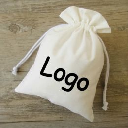 Jewellery 50PCS Cotton Pouch Cloth Drawstring Bag Jewellery Packaging Sachet Makeup Wedding Party Candy Gift Custom Bags Wrapping Print Logo