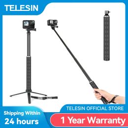 Sticks TELESIN 90cm Carbon Fiber Lightest Selfie Stick Tripod For GoPro Hero Insta 360 DJI OSMO Action Camera Accessories