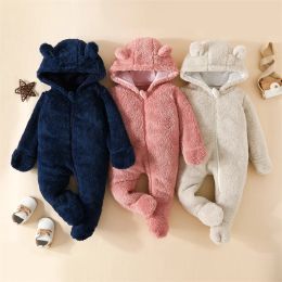 One-Pieces 018M Baby Plush Warm Footed Jumpsuits Newborn Infant Toddler Long Sleeve Zipped Hooded Romper Boys Girls Autumn Winter Clothes