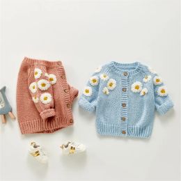 Sweaters Baby Girls Floral Embroidery Sweater Newborn Infant Long Sleeve Cardigan Knit Tops Toddler Outerwear Baby Autumn Winter Clothes