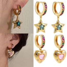 Hoop Earrings Trendy Colorful CZ Zircon Huggie For Women Star Heart Ear Buckle Small Hoops Fashion Jewelry 2024