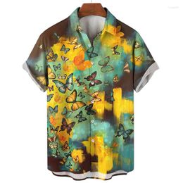 Men's Casual Shirts Fashion Colourful Butterfly 3d Print Hawaiian Shirt Men Summer Short Sleeve Street Tops Beach Party Clothing