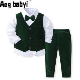 Blazers Kids Fashion Formal Suit Clothes Baby Boys Gentleman Cotton Costume Sets Childrens Wedding Birthday Dress Clothing Outfits