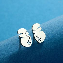 Stud Earrings Kinitial Stainless Steel Abstract Women Statement Line Drawing