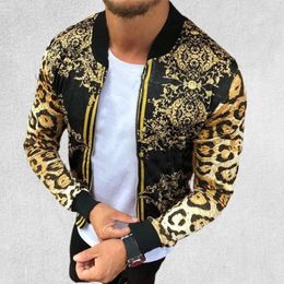 Men's Jackets Simple Stylish Winter Coat Breathable Men Long Sleeve Leopard Jacket Print Round Neck For Daily Wear