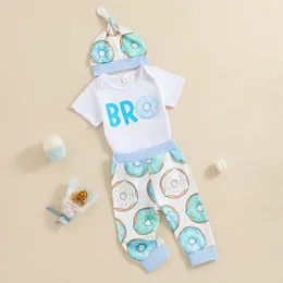 Clothing Sets EWODOS Baby Boy Summer Outfit Bro Print Short Sleeve Romper Donut Pants Beanies Hat Set Born 3 Pieces Clothes