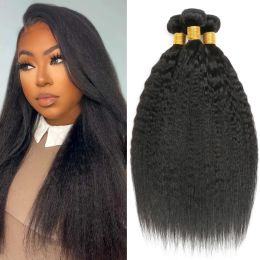 Wigs Wigs HairUGo Brazilian Kinky Straight 1/3 Bundles Remy Yaki Straight Bundles Human Hair Natural Color Human Hair Weave