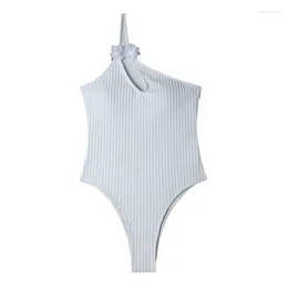 Women's Swimwear Sexy Solid Cut Out One Shoulder Piece Swimsuit Asymmetrical Neck Bathing Suits Beachwear