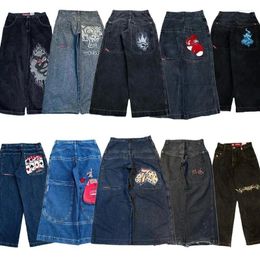 Men's Jeans Harajuku Hip Hop Retro Skull Graphic Embroidered Baggy Denim Pants Men Women Goth High Waist Wide Trousers