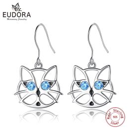 Earrings Eudora 925 Sterling Silver Animal Cat Earrings for Women Handmade Designer Cat Drop Earrings Fine Jewelry Valentine's Day Gift