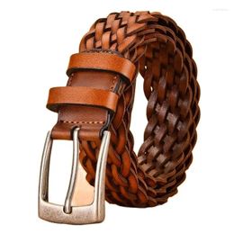 Belts 2024 Full Grain Genuine Leather Belt With Knitting Design Woven Men