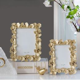 Frames Creative Vintage Gold Photo Frame American Gingko Suitable for Decorative Painting Home 4 inch 6 inch Photo Frame