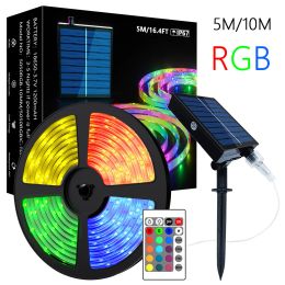 Strips RGB Solar Led Light IP67 Waterproof Outdoor Garden Christmas Decoration Garland Xmas Solar Rope String Light Fairy Strip 5M