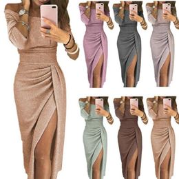 Casual Dresses Women Shiny Dress Glitter Sparkle Sexy Off Shoulder Half Sleeve Party Shining Club Sheath Elegant For Clothes