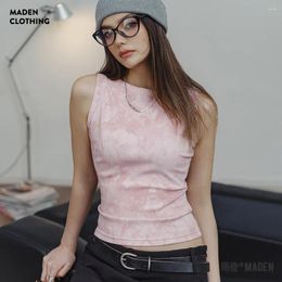 Women's Tanks Maden Knit Tie-Dye Women Tops Slim Sleeveless Round Neck Top Summer Cute Pink Tees Camisole Short Tank Female Vest