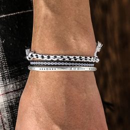 Bangle 3 Pcs/Set Men's Bracelets Classic 925 Silver Plated Bracelets Black White Handmade Knot Rope 2023 Trendy Set Jewelry