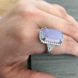 Wedding Rings Luxury Rectangle Light Purple Zircon Stones Rings Fashion Jewelry Exquisite Silver Color Engagement Wedding Rings for Women