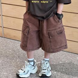 Trousers Children Clothing Personality Handsome Casual Shorts 2024 Summer Korean Style Boys Fashion Solid Color Cargo Jeans