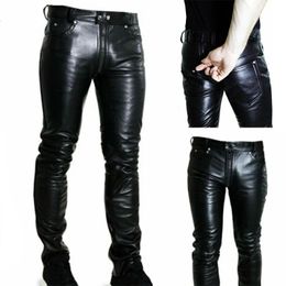 2024 Mens Long Product Selling Solid Colour PU Zipper Casual Leather Pants From Europe and America 240419