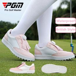 Shoes Pgm Ladies British Style Tassel Golf Shoes Women Waterproof Elegant Golf Sneakers Lightweight Nonslip Spikes Sports Footwear