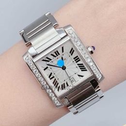 Dials Working Automatic Watches carter Treasure Pickup - Tank W51002Q3 Mechanical Precision Steel Rear Diamond Set Watch Womens