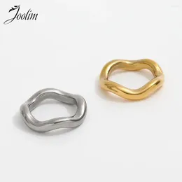 Cluster Rings Joolim Jewelry High End PVD Wholesale Tarnish Free Fashion Permanent Seller Waved Stainless Steel Finger Ring For Women