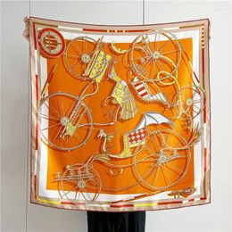 Scarves Carriage Orange Silk Mulberry Scarf 90CM Luxury Head Hair Shawls Hand-Rolled Bag Bandans