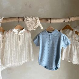 One-Pieces 6595B Baby Clothes Knitted Bodysuit 2023 Summer Korean Fashion Sale Girl Baby One Piece Clothes Knitted Hollow Climbing Clothes