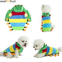 Parkas WarmHut 1Pc Dog Costume Green Caterpillar Insect Dress Funny Pet Christmas Cosplay Dress Outwear Coat Apparel Hoodie S M L XL