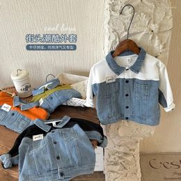 Jackets Children Clothing 2024 Spring And Autumn Cool Denim Jacket Baby Personality Shirt Boy Korean Style V Neck Casual Clothes