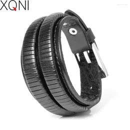 Link Bracelets XQNI Fashion Brand Genuine Leather For Men Famous Knight Courage Stainless Steel Bandage Charm Bangles