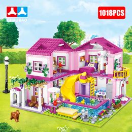 Blocks Friends City House Summer Holiday Villa Castle Building Blocks Sets Figures Swimming Pool DIY Toys for Kids Girls Christmas Gift