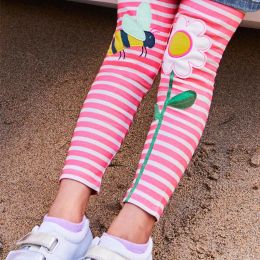 Leggings Little Maven 2024 Girls Leggings 100% Cotton Trousers for Kids Comfort Pants Childrens Tights Lovely Clothes with Bee and Flower