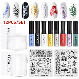 Polish KADS 12 Pcs Nail Stamping Polish Set Flower Leaves Stamp Plates Template Stencil Jelly Stamper Scraper Kit Marble Leaves Line