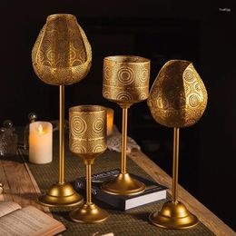 Candle Holders Iron Holder Vintage Decoration Dining Table Wind Lamp Thai Style Electronic For El Club