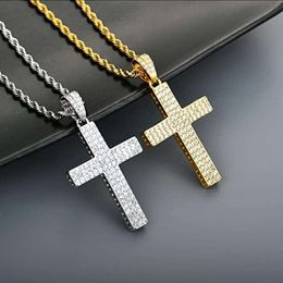 Custom Men's Cross Necklace Brass Gold Plating Pendant Cubic Miossatie Cr Jewellery Chain Iced Out Pendant